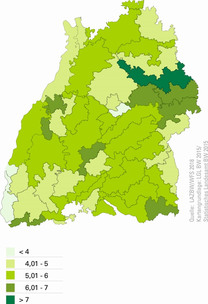 Streckendichte des Rehs auf Wildtierraumebene.