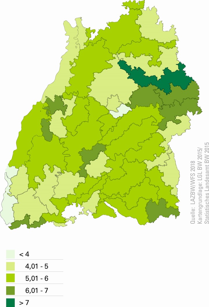 Streckendichte des Rehs auf Wildtierraumebene. 