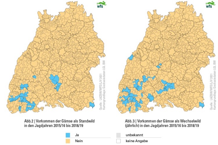Wildtierbericht,2018, Vorkommen der Gämse in Baden-Württemberg
