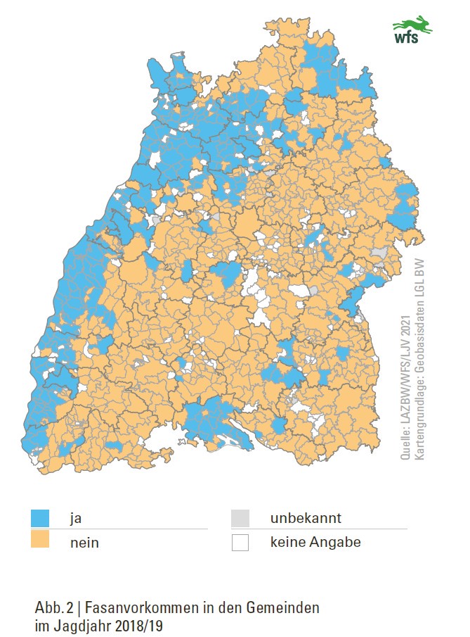 Wildtierbericht 2021, Vorkommen  des Fasans in Baden-Württemberg
