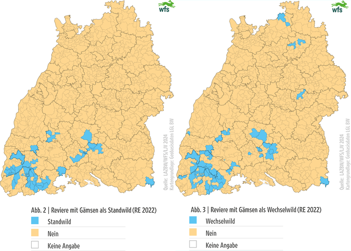 Wildtierbericht,2024, Vorkommen der Gämse in Baden-Württemberg
