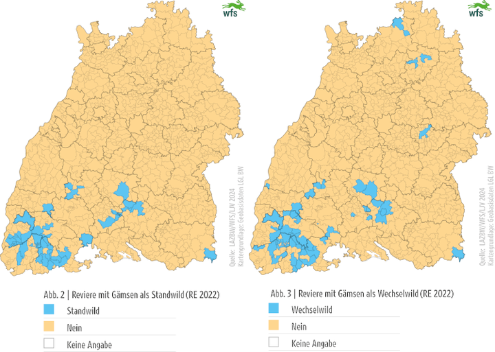 Wildtierbericht,2024, Vorkommen der Gämse in Baden-Württemberg