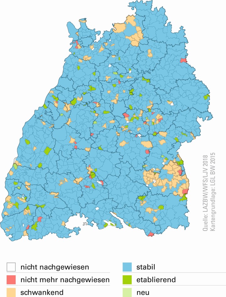 Vorkommen des Feldhasen in den Gemeinden im Jagdjahr 2016/17 © Wildtierbericht 2018