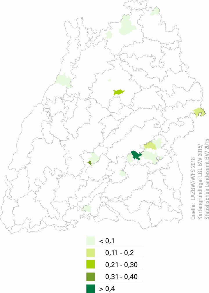  Streckendichte des Muffelwildes in Baden-Württemberg © Wildtierbericht 2018