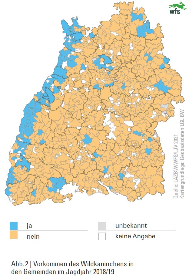 Vorkommen Wildkaninchen in Baden-Württemberg, Quelle Wildtierbericht 2021