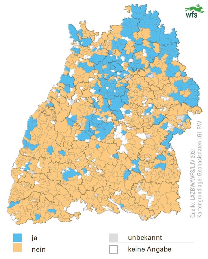 Wildtierbericht 2021, Brutverbreitung des Rebhuhns in Baden-Württemberg